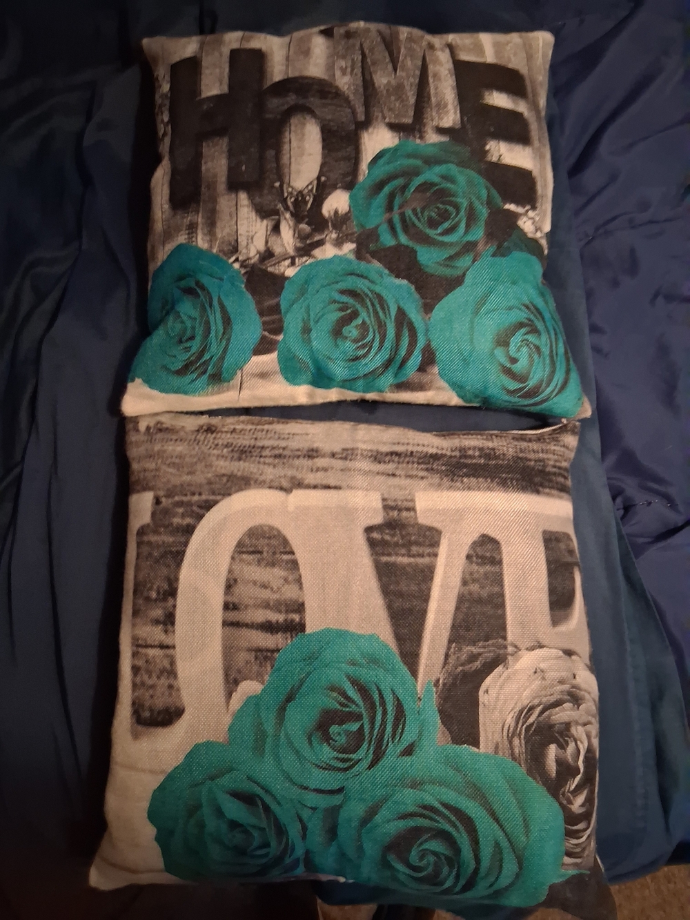Home Accent Pillow Set with Teal Rose Print